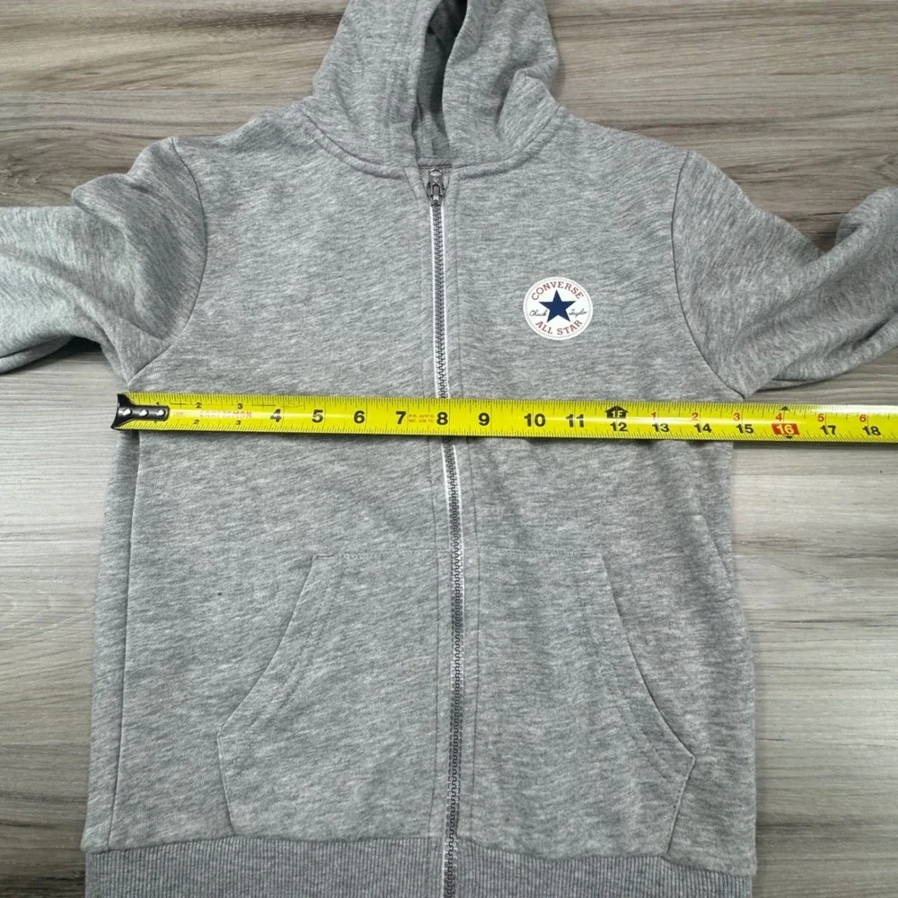 Vintage Y2K Converse Full Zip Hoodie Grey Minimalist Streetwear Kids Size S 8 10